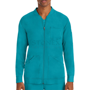 <b>Men's</b> Scrub Solid <b>Jacket</b> <b>Long</b> Sleeves With Knit Cuffs and Pen Pocket Quick Dry New Best Sale - Product Image 1