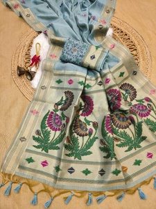 Sari en coton Muga Pathani doux de conception indienne pour femmes, pour les fêtes et les mariages, vêtements indiens et pakistanais - Product Image 4