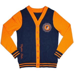 Cardigans en tricot de qualité supérieure, style coréen, orange et bleu, pour les fraternités et les sororités, col en V, patchwork, boutons - Product Image 1