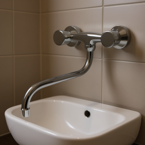 ก๊อกผสมอ่างล้างหน้าแบบติดผนังโครเมียมขัดเงา SCUDETTO แบบสองมือจับ ยี่ห้อ Idro Bric รุ่น 03078 - Product Image 3