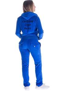 Conception de poche arrière OEM Survêtements avec fermeture éclair Hoodies et Jogging à capuche Ensembles couleur bleu marine Survêtements en velours pour femmes - Product Image 3