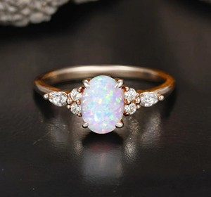 10k Rose Gold Oval Cut Natural <b>Opal</b> Ring Waterproof October Birthstone Gemstone Anniversary <b>Gift</b> for Women - Product Image 1