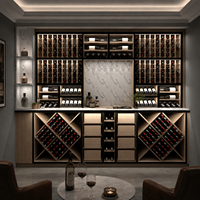 Crémaillère à vin murale personnalisée, présentoir de luxe pour cave à vin à domicile, étagères superposées, éclairage caché et design de rangement