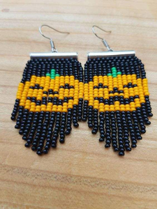 Embroidery <b>Halloween</b> Pumpkins <b>Earrings</b> Custom Seed Beads <b>Halloween</b> Pumpkin <b>Earrings</b> - Product Image 2