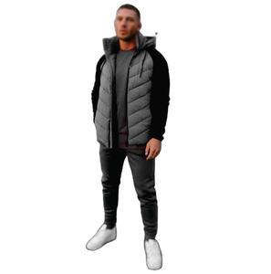 Custom Grey Coated Hooded <b>Patchwork</b> Puffer <b>Jacket</b> 100% Polyester Regular Sleeve Autumn <b>Jacket</b> with Zip Pockets OEM Manufacturer - Product Image 6