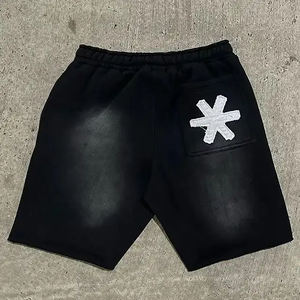 Shorts en coton décontractés d'été pour hommes, à cordon de serrage, imprimé streetwear, bleu et noir, taille élastique, coupe ample - Product Image 4