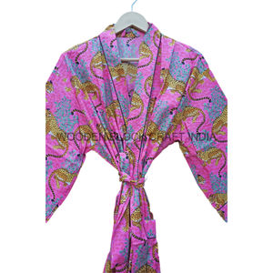 Kimono 100% coton pour vêtements de nuit Kimono confortable et relaxant à encolure en V avec un design simple et un imprimé floral pour une tenue décontractée - Product Image 4