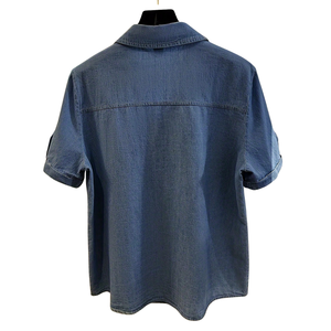 <b>Women's</b> Dark Wash Short Sleeve Denim <b>Shirt</b> Button Casual Regular Fit Cotton <b>Chambray</b> Breathable Quick Dry Summer Blouse Chest - Product Image 2