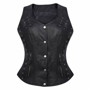 Gilet de moto en cuir véritable pour femme, imperméable, écologique, design personnalisé réglable, col en V, sans manches, gilet de motard - Product Image 6