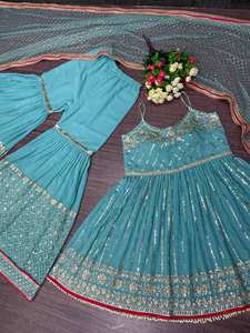 NUEVO DISEÑADOR HEAVY FUAX GEORGETTE TOP CON SECUENCIAS BORDADAS TRABAJO DUPATTA PALAZO - Product Image 6