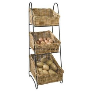 3 Tier Heavy Duty Metal Wire And Luxurious Quality Rattan Made Fruits & <b>Vegetables</b> Storage Racks Kitchenware Accessories Supply - Product Image 1