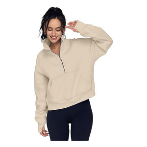 Sweat-shirt zippé pour femmes personnalisé de haute qualité décontracté classique Polyester coton à capuche tricoté motif solide pour la saison d'hiver - Product Image 4