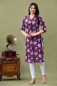 ชุดคุर्ตาพิมพ์ลายดอกไม้สไตล์โมเดิร์นสำหรับผู้หญิง ทรงตรง สวมใส่สบาย ผลิตจากผ้าเรยอนแท้ เสื้อผ้าสไตล์อินเดียและปากีสถานสำหรับผู้หญิง - Product Image 2