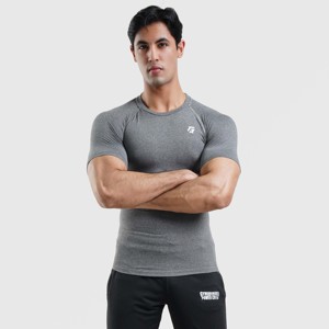 Short de compression à manches courtes pour la gym GA en gris, tissu tricoté 100% polyester - Product Image 3