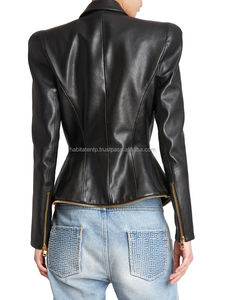 Veste en cuir pour femmes en gros, veste en cuir à manches longues unie pour femme, logo de conception OEM, vestes en cuir en gros pour femmes - Product Image 4