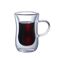 Tasse en verre borosilicate transparent à double paroi Tasse à café et à thé en cristal à usage manuel