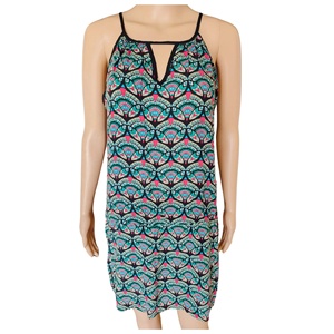 Robe mi-longue en coton naturel et écologique pour femmes, taille libre, longueur genou, impression de plage pour les vacances d'été décontractées, tissage tissé - Product Image 1