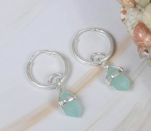 925ทึบเงินสเตอร์ลิงธรรมชาติพลอยคาลซิโดนีเพชรพลอยเหลี่ยมเพชรพลอยสดใหม่ต่างหูห่วงวันเกิดเครื่องประดับที่ดีของขวัญสำหรับเธอ - Product Image 2