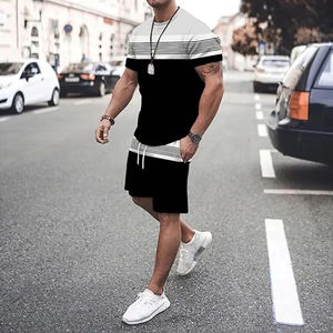 Ensembles courts personnalisés pour hommes, 2 pièces, été, décontractés, t-shirts à manches courtes col rond coupe musclée et shorts de sport coupe classique - Product Image 6