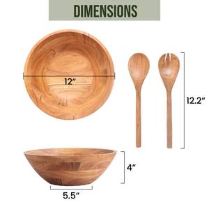 Bol à salade en bois avec ustensiles de service bol de pièce maîtresse cadeau de pendaison de crémaillère bol à fruits pour salon cuisine - Product Image 3