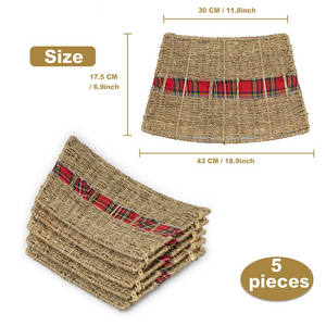 Cinta a cuadros roja, falda plegable para árbol de Navidad, cuello de árbol rústico, cesta de algas marinas tejida a mano, accesorios de soporte para el hogar - Product Image 6