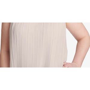 Calvin Klein Women's Plus Size Pleated <b>Bubble</b> <b>Top</b> Dark Beige Chiffon Blouse Size 3X Casual Western Style for Spring Season - Product Image 3