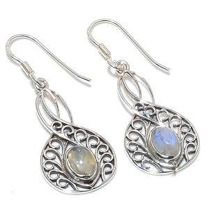 Vente en gros de boucles d'oreilles 925 en argent sterling massif crochet boucle d'oreille arc-en-ciel pierre de lune résultats de pierres précieuses boucle d'oreille bijoux à bricoler soi-même - Product Image 1