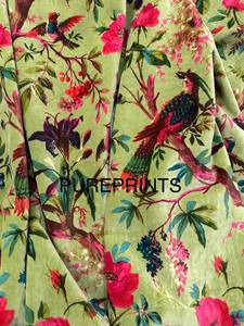 Luxe coton velours oiseau imprimé Yards vert Olive velours tissu tapisserie d'ameublement sac abat-jour rideau housse de coussin et décor à la maison - Product Image 4
