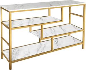 Diseño moderno Color dorado Mármol blanco Top Mesa de consola de metal moderna Entrada elegante o acento de pasillo con marco resistente - Product Image 5