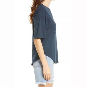 Camisetas deportivas de manga corta para mujer, ropa 100% de algodón y poliéster, con logotipo personalizado bordado con bolsillo, Color sólido - Product Image 3