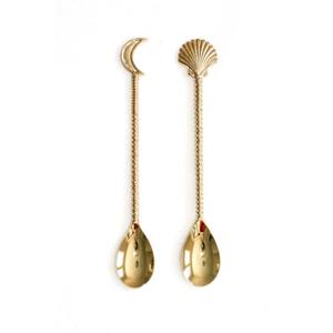 Juego de cubiertos de acero inoxidable con acabado chapado en oro y 2 asas de diseño diferente de 2 cucharas Cubiertos aptos para lavavajillas - Product Image 1