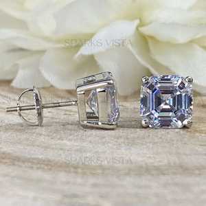 14K Solid Gold Asscher Cut Diamond Vintage Stud Earrings IGI Certified Solitaire Screw-Back Earrings for Women Wholesale Jewelry - Product Image 2