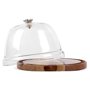 Mango Acacia Wood round Cake Stand with Glass Dome Lid 6' 7' 8 Inch <b>Dessert</b> Support Custom Design & Decoration Accessories - Product Image 3