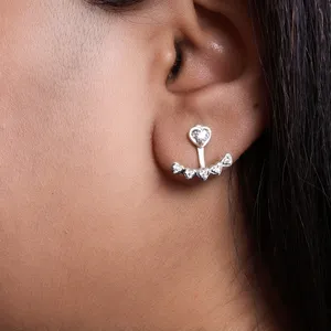 Boucles d'oreilles pendantes en forme de cœur en argent 925 plaqué or rose tendance avec zircone cubique - Product Image 2