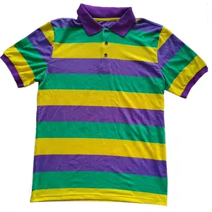 NOUVEAU 2024 Nouveau Polo Homme Femme Casual à Rayures de Carnaval de la Nouvelle-Orléans Motif PGG 100% Coton Séchage Rapide Écologique - Product Image 1