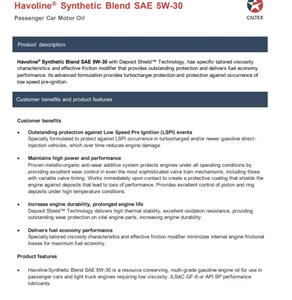 Aceite de motor de mezcla sintética CALTEX Havoline SN SAE 5W-30, plástico 4L (14KG), motor de alto rendimiento para coches, funcionamiento suave - Product Image 2