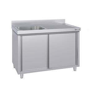 Meuble d'évier commercial ECO - Acier inoxydable - 1400x600mm - avec 1 bac à gauche - Product Image 1