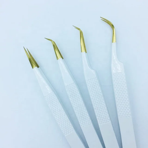 Outils de beauté Acier inoxydable Couleur blanche Pince à épiler d'extension de cils pointe d'or Pince à épiler personnalisée Marque privée en gros - Product Image 4