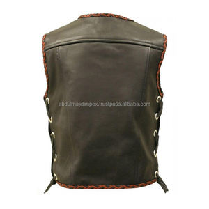 Chaleco de moto de cuero con múltiples bolsillos personalizado de alta calidad para hombre con cinturones laterales, chaqueta utilitaria de moda al por mayor para hombre - Product Image 6