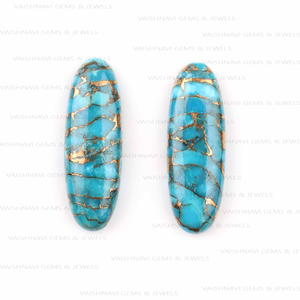 พลอยทองแดงสีฟ้าเทอร์ควอยส์ยาว10X30มม. ทรงรีหลังแบนปรับเทียบอัญมณีหลวมสำหรับทำเครื่องประดับขายส่งจำนวนมาก - Product Image 1