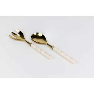 Gold Salad Server Set Marble Handles Stainless Steel High Quality <b>Spoon</b> And Salad Fork Set of Luxury Cutlery Set For Kitchen Use - Product Image 4