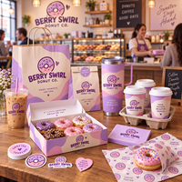 Emballages de marque AT PACK pour les chaînes de donuteries avec des boîtes à donuts personnalisées, des sacs en papier, des gobelets à café et des solutions de vente à emporter