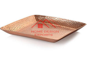 Diseño de lujo Hotel y restaurante Decir Base de madera Mango de metal Comida y bebidas Bandeja de metal para servir en acabado dorado primum - Product Image 4