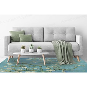 Alfombra con Estampado de Árbol de Almendro en Flor - Alfombra Botánica para Decoración del Hogar, Alfombra de Chenilla - Product Image 3