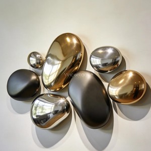 Sculpture murale abstraite en métal <span class=keywords><strong>de</strong></span> type galet Vincentaa, en acier poli, pour la décoration intérieure - Product Image 4