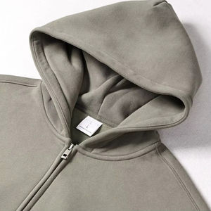 Sweat à capuche personnalisé lourd 100% coton polaire fermeture éclair complet surdimensionné uni Streetwear avant à capuche fermeture éclair épaule tombante pour l'hiver - Product Image 4