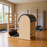 Equipo de Pilates Reformer en Oferta, para Ejercicio en Casa, de Roble Natural, con Herrajes Duraderos, Plataforma Acolchada y Resistencia Flexible