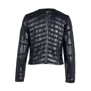Veste courte pour femme en cuir véritable de haute qualité, personnalisée, avec inserts zippés et paillettes, chez Nurak Sports - Product Image 4