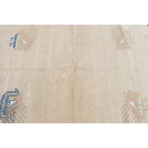 พรมลายดอกไม้สีเบจ-น้ำเงินสไตล์ตุรกีโบราณ ขนาด 3.7x5.2 ฟุต - Product Image 4