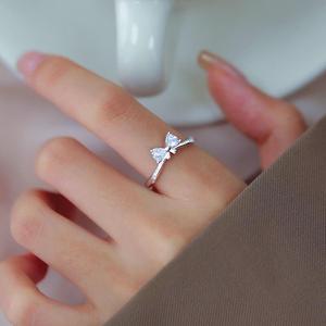 Jeulia Bowknot Two Stone Trillion Cut Rose Gold Plated Sterling <b>Silver</b> <b>Adjustable</b> Moissanite <b>Ring</b> - Product Image 5